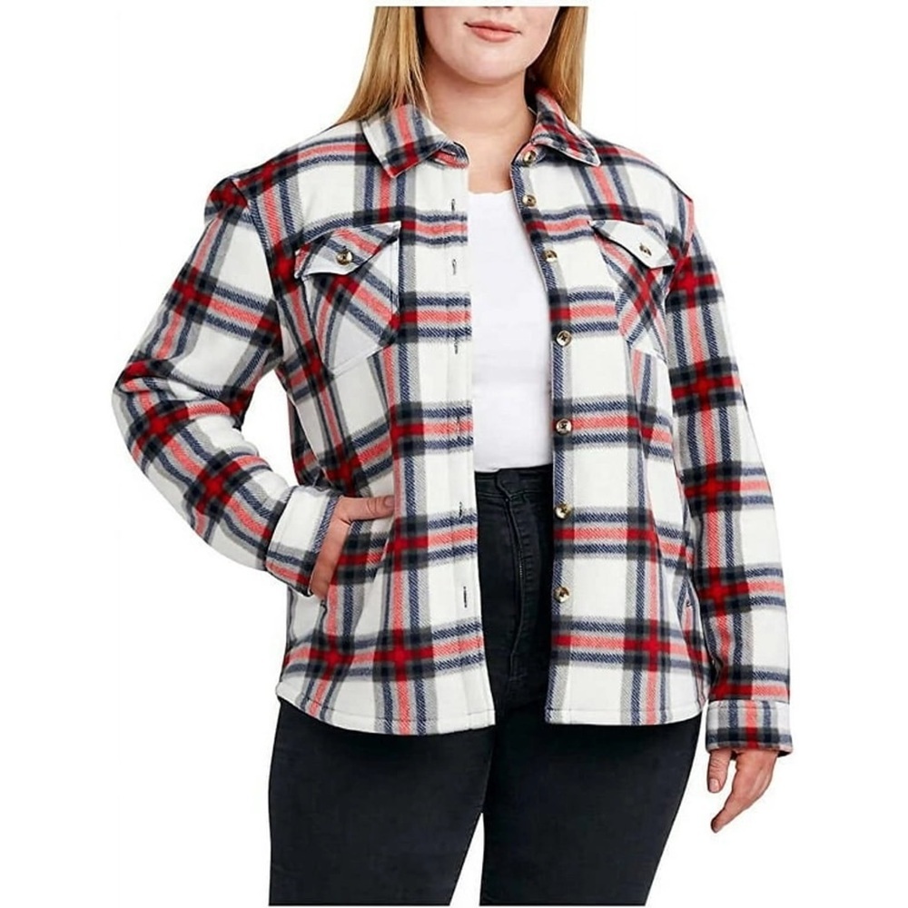 Sage Collective Ladies Shirt Jacket Red Plaid Women's XXL Sherpa shacket